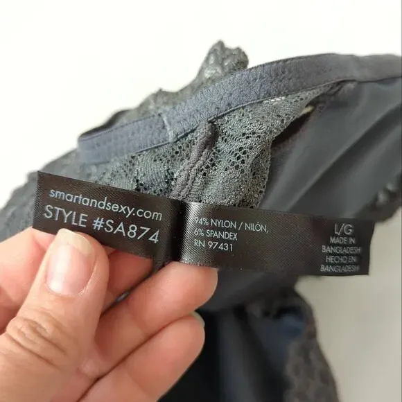 smart & sexy Womens Bralette Top Large Longline Padded Gray Blue Lace Long EUC - Picture 4 of 6